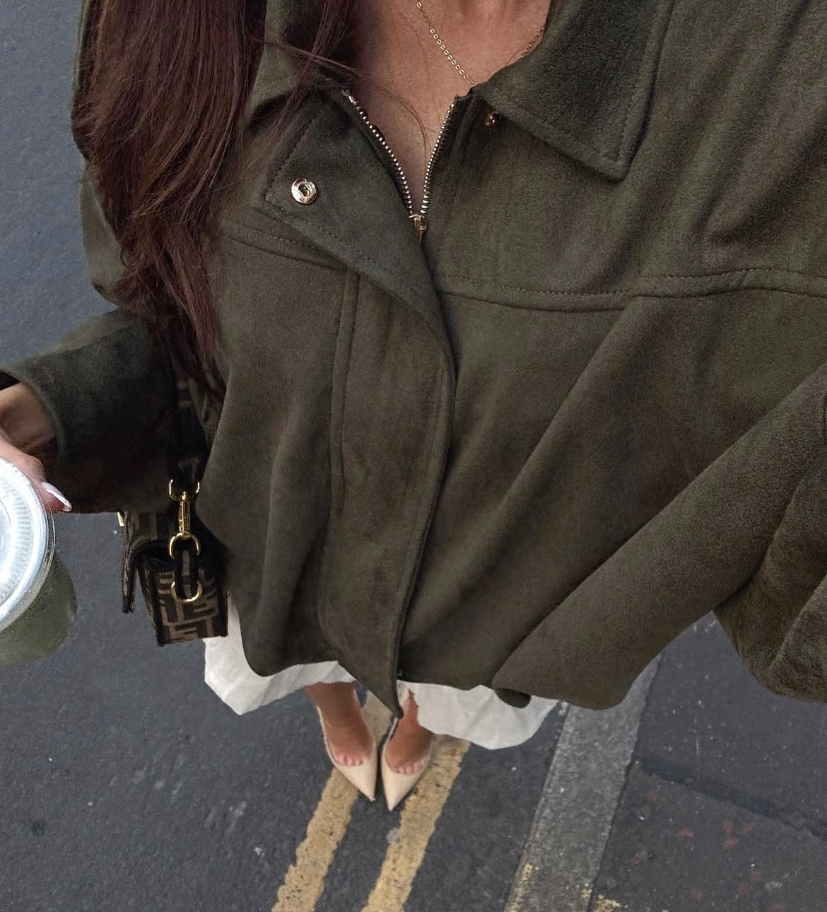 Green Suede Style Pocket Jacket