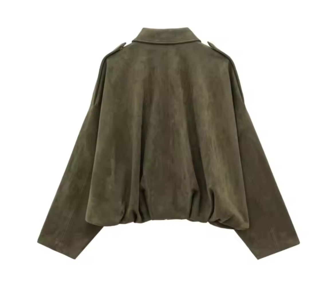 Green Suede Style Pocket Jacket