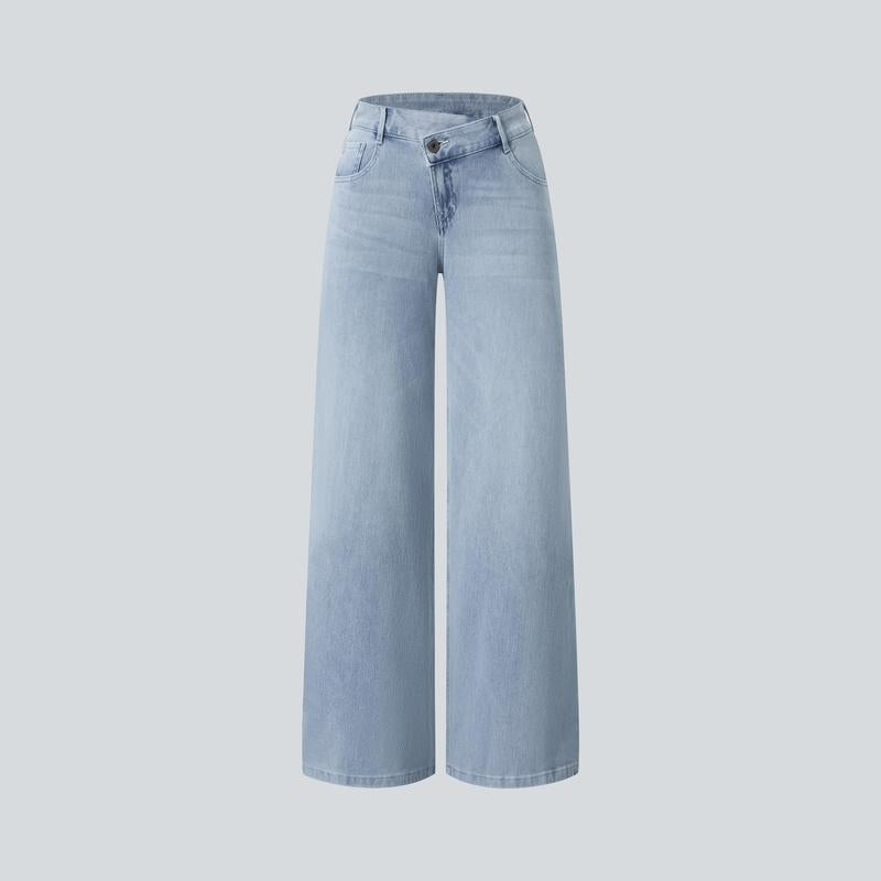 Low Rise Zipper Pockets Baggy Wide Leg Washed Casual Jeans
