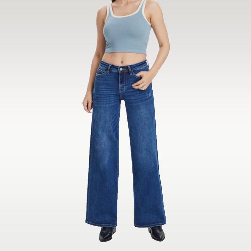 Stretchy Wide-Leg Baggy Jeans for Women