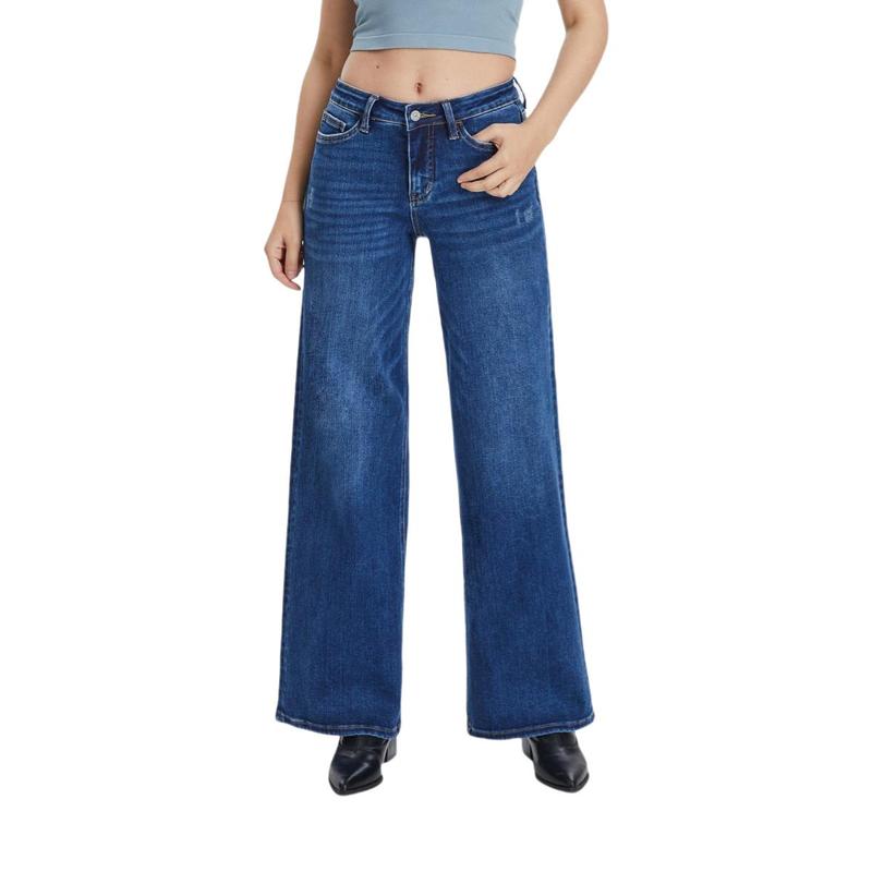 Stretchy Wide-Leg Baggy Jeans for Women