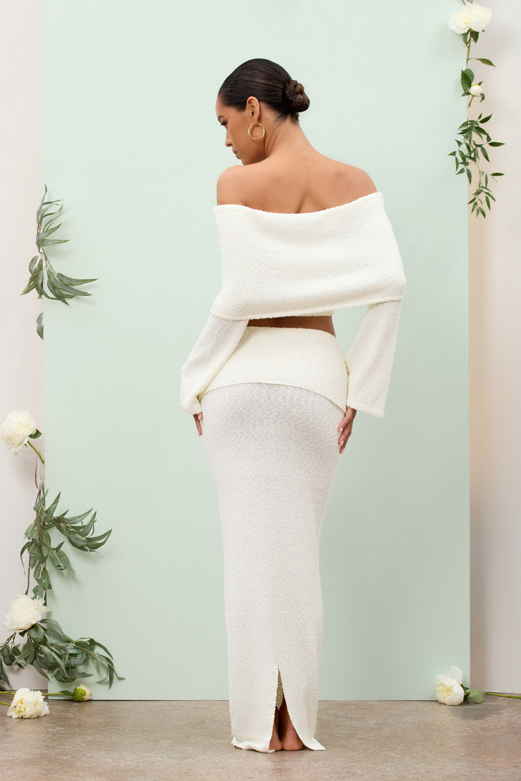 Celinne – Bouclé co-ord set with bardot detail