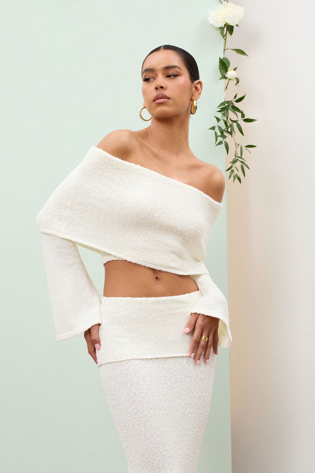 Celinne – Bouclé co-ord set with bardot detail