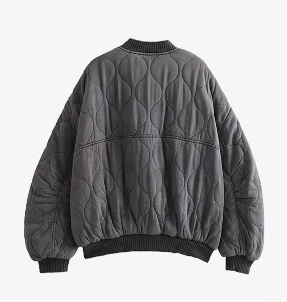Grey or Black Quilted Bomber Jacket