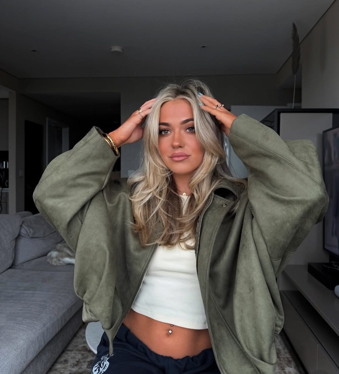 Green Suede Style Pocket Jacket