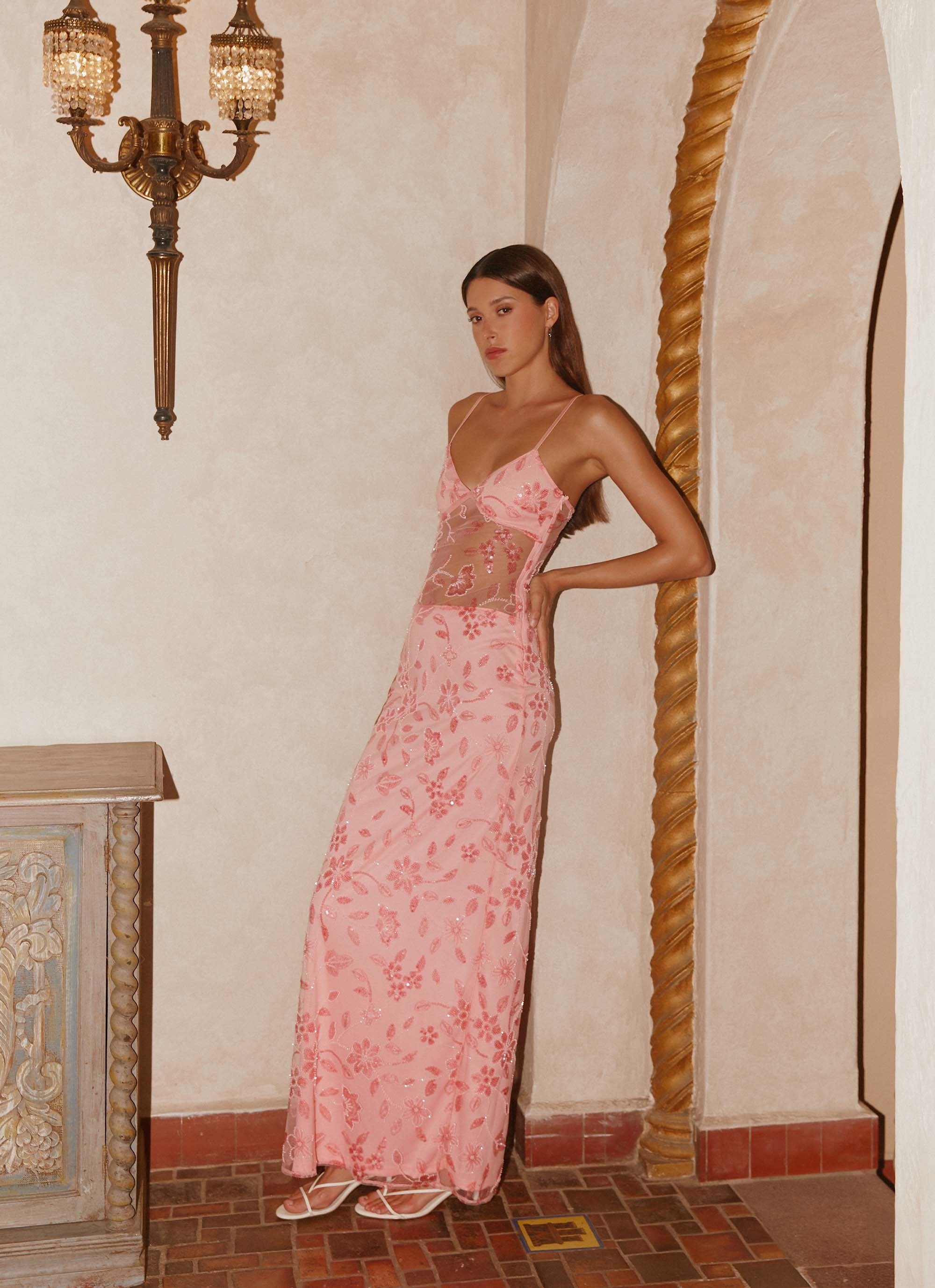 Rosé Enchantment Sheer Maxi Dress