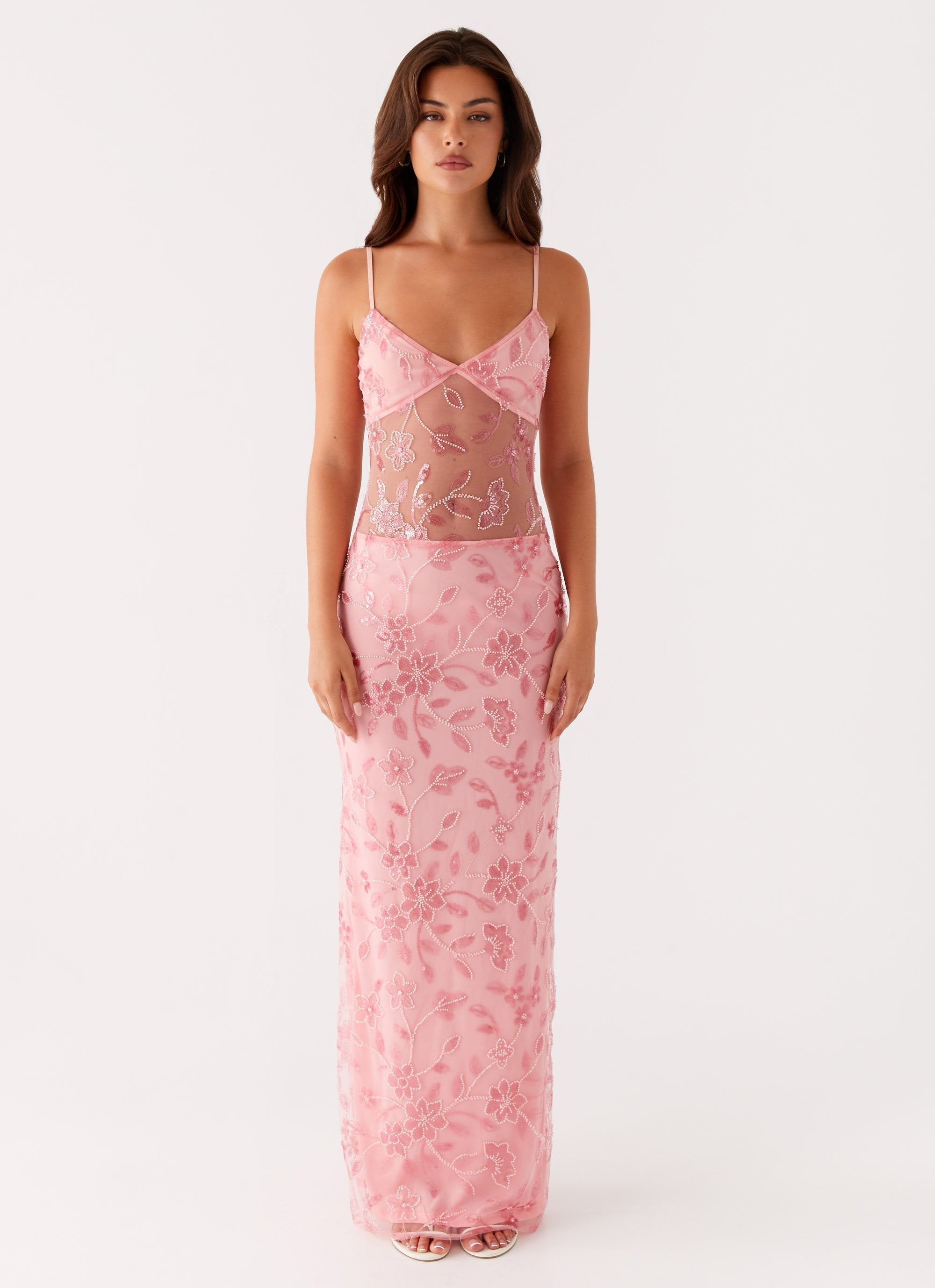 Rosé Enchantment Sheer Maxi Dress