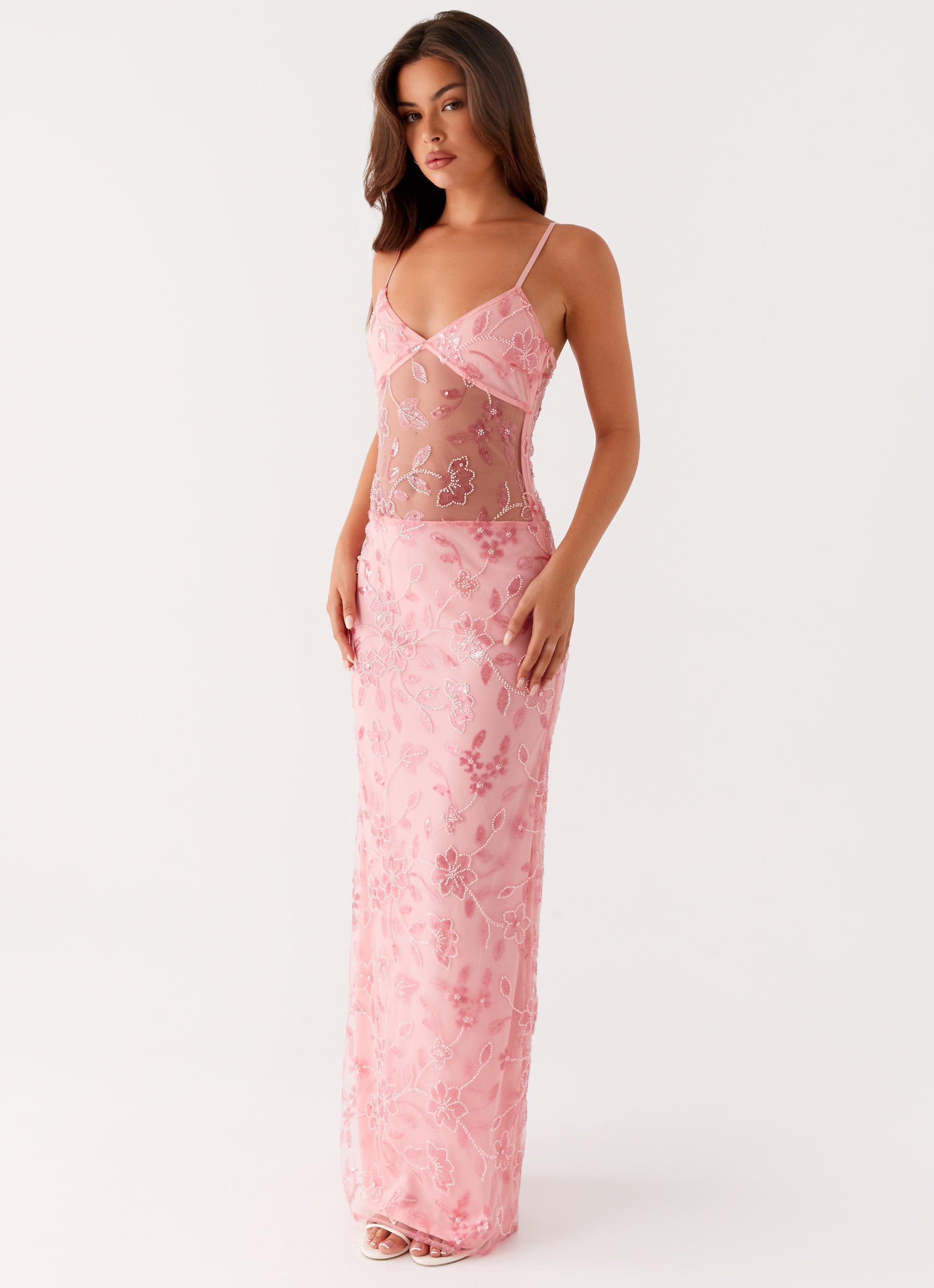 Rosé Enchantment Sheer Maxi Dress