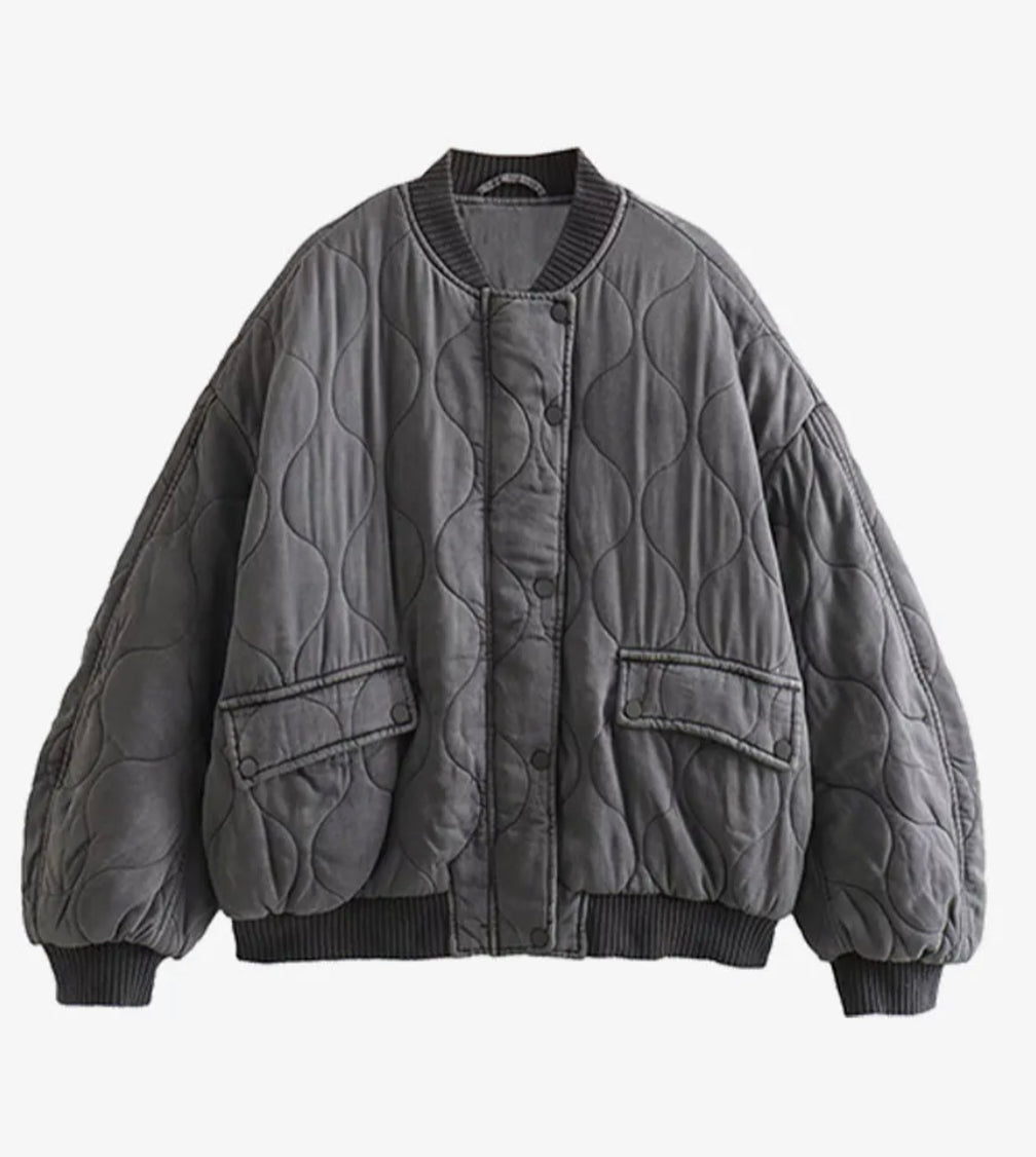 Grey or Black Quilted Bomber Jacket