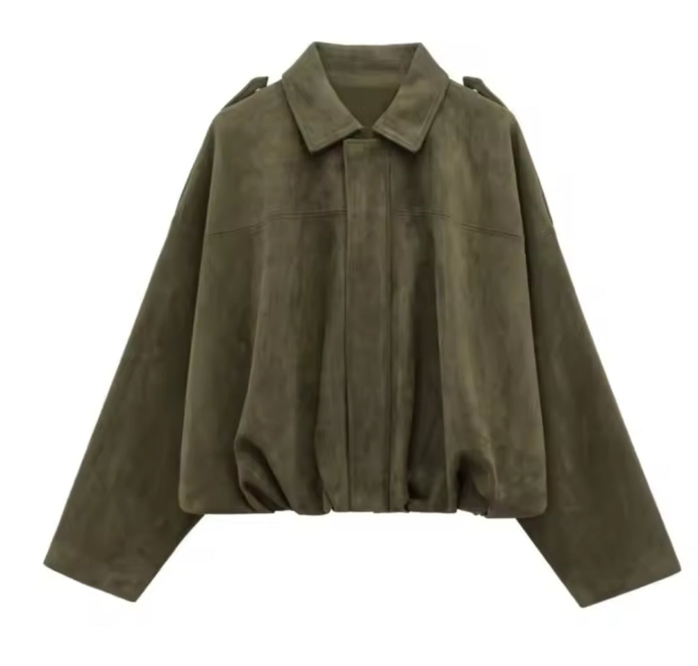 Green Suede Style Pocket Jacket