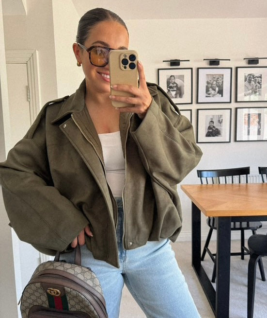 Green Suede Style Pocket Jacket