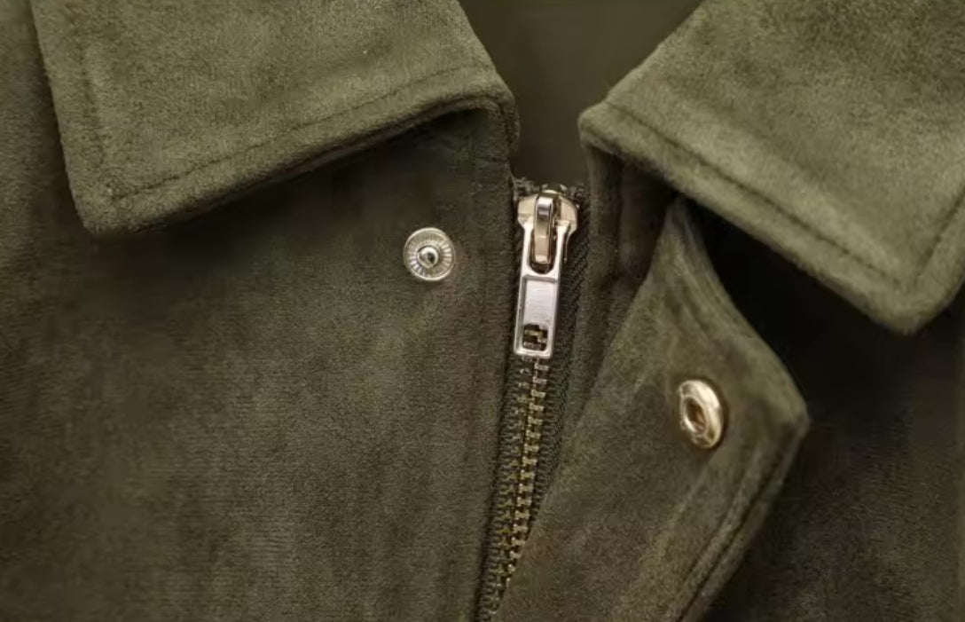 Green Suede Style Pocket Jacket