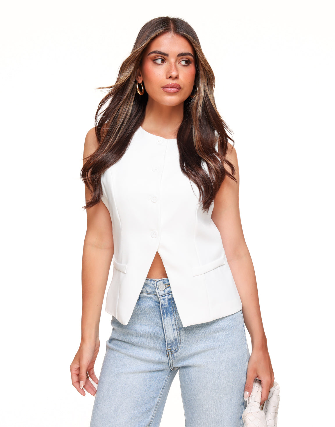 High Neck White Gilet