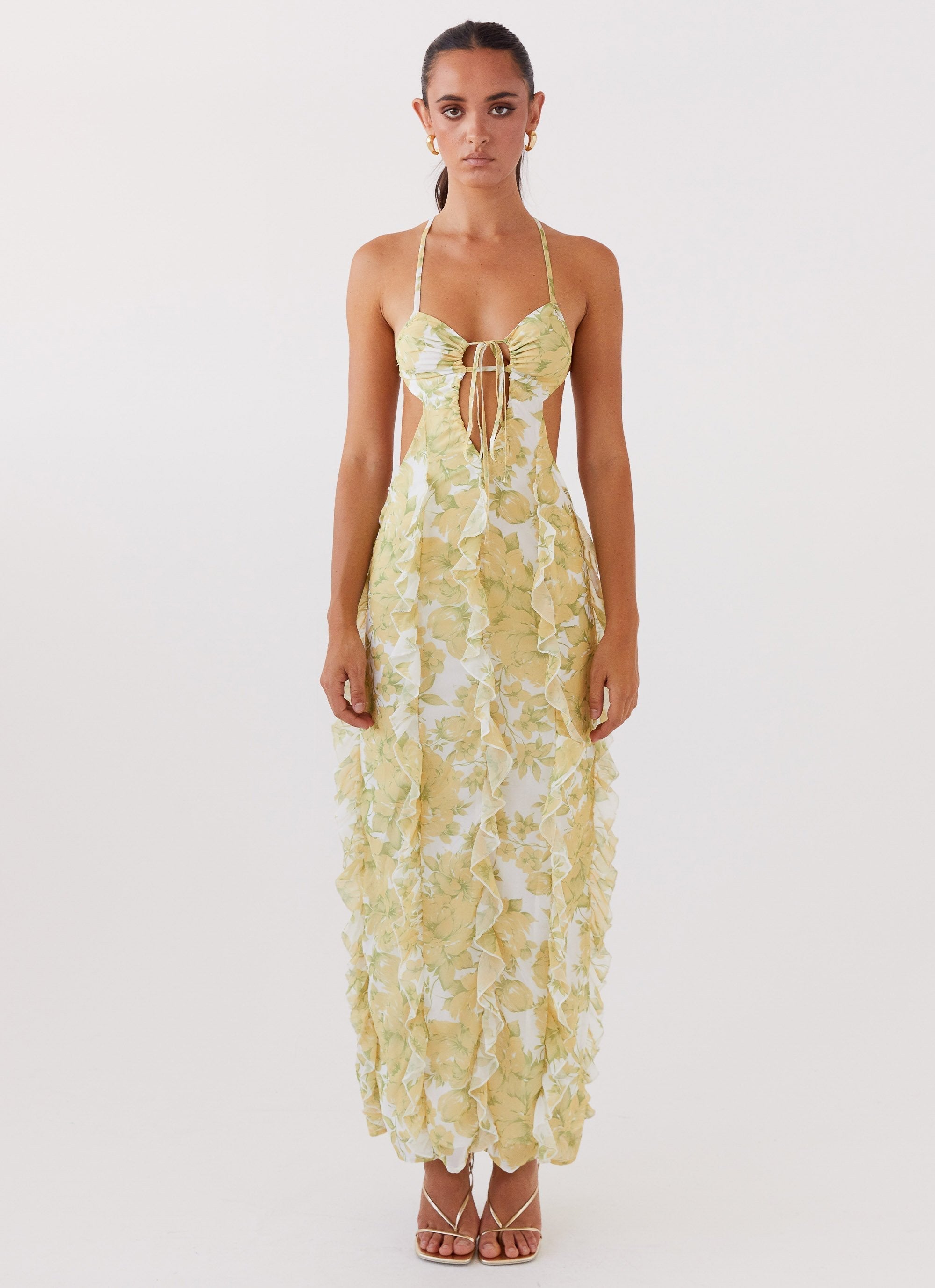 Golden Ruffle Bloom Maxi