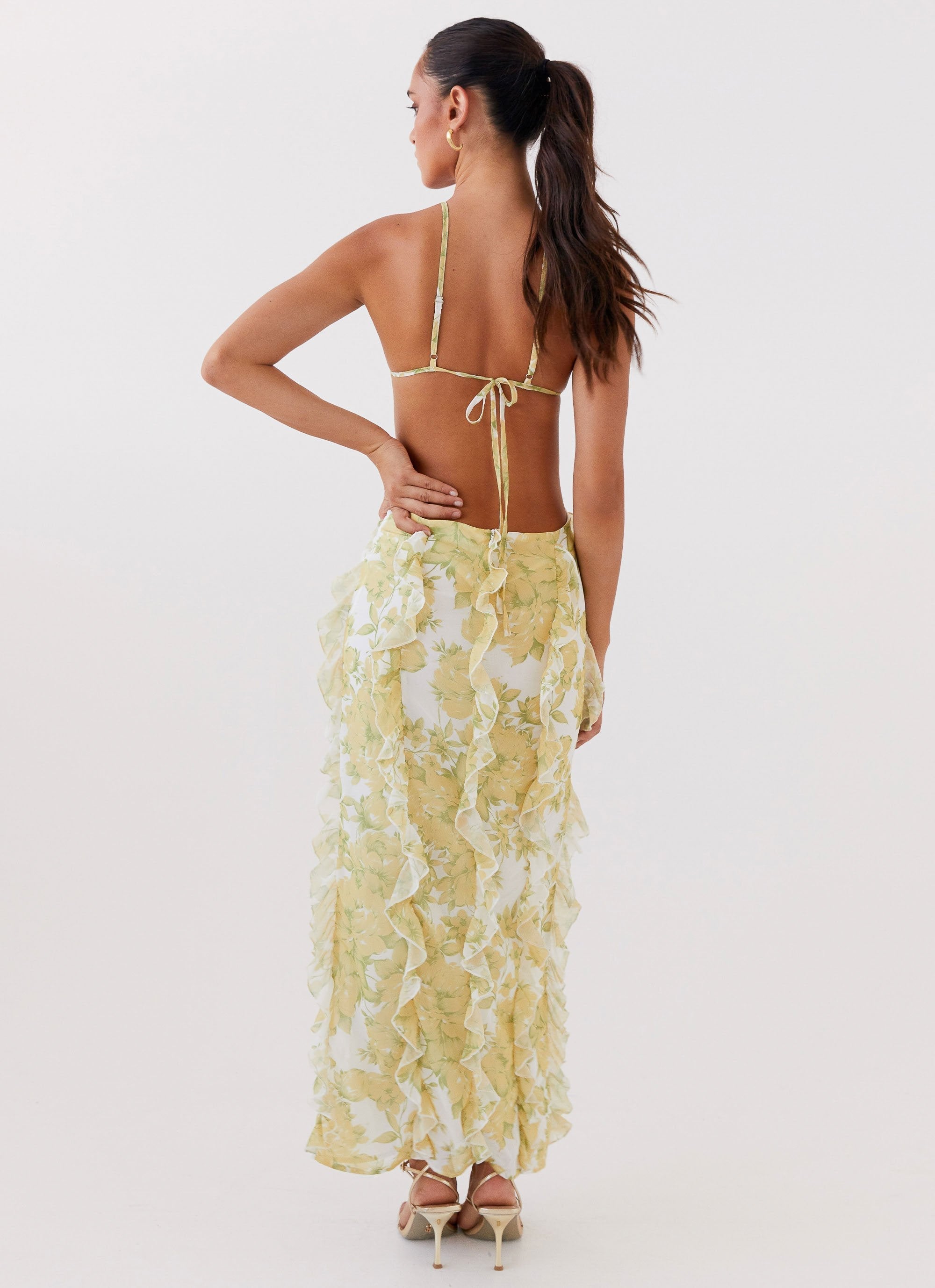 Golden Ruffle Bloom Maxi