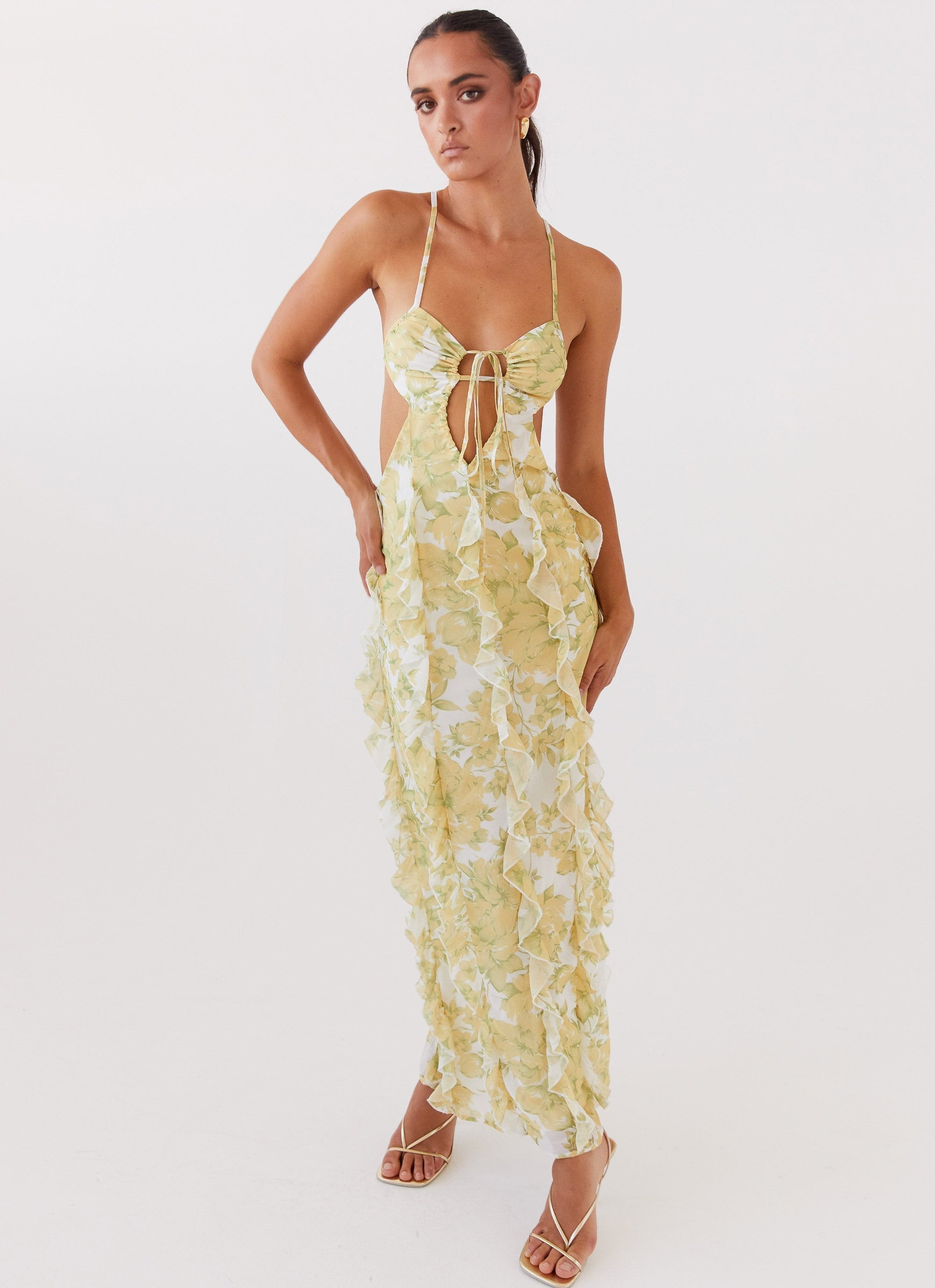 Golden Ruffle Bloom Maxi