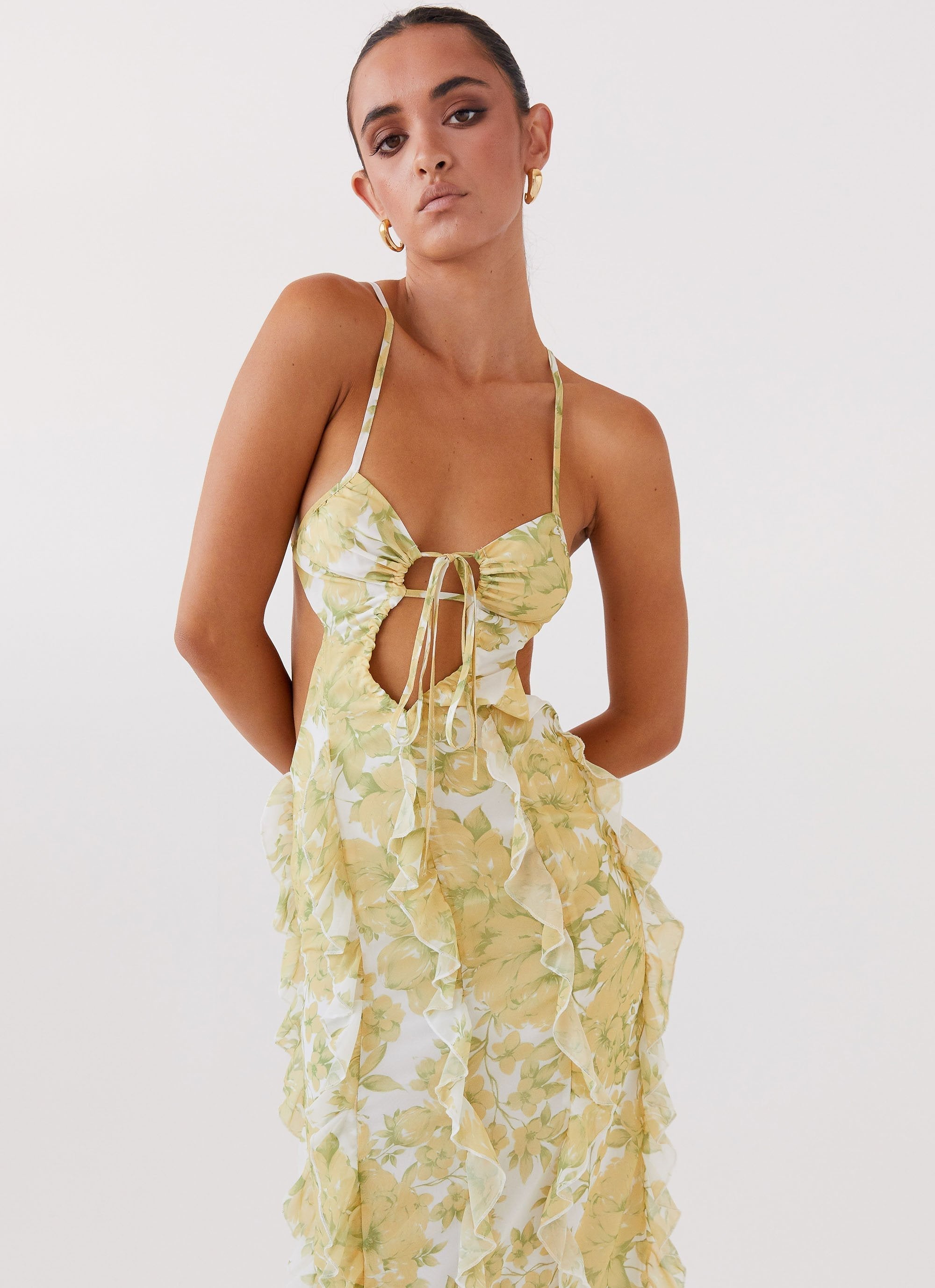 Golden Ruffle Bloom Maxi