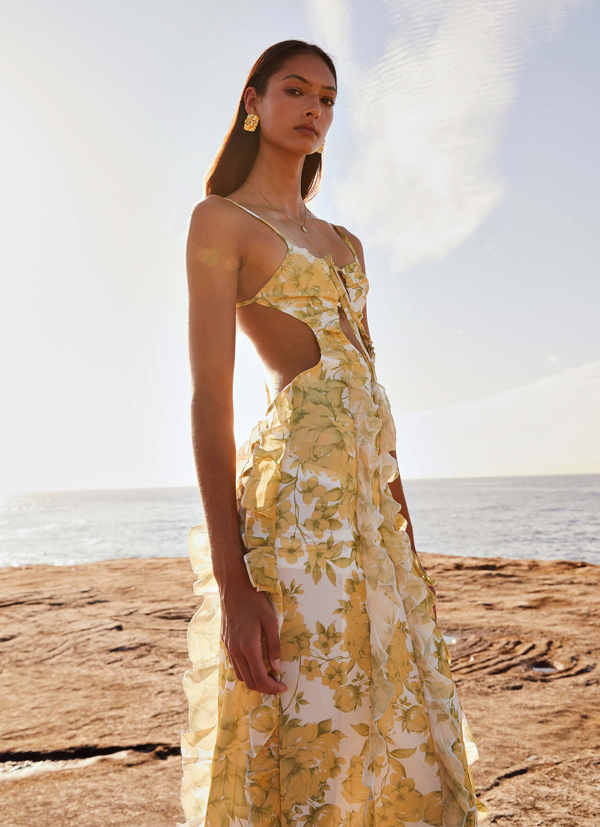 Golden Ruffle Bloom Maxi