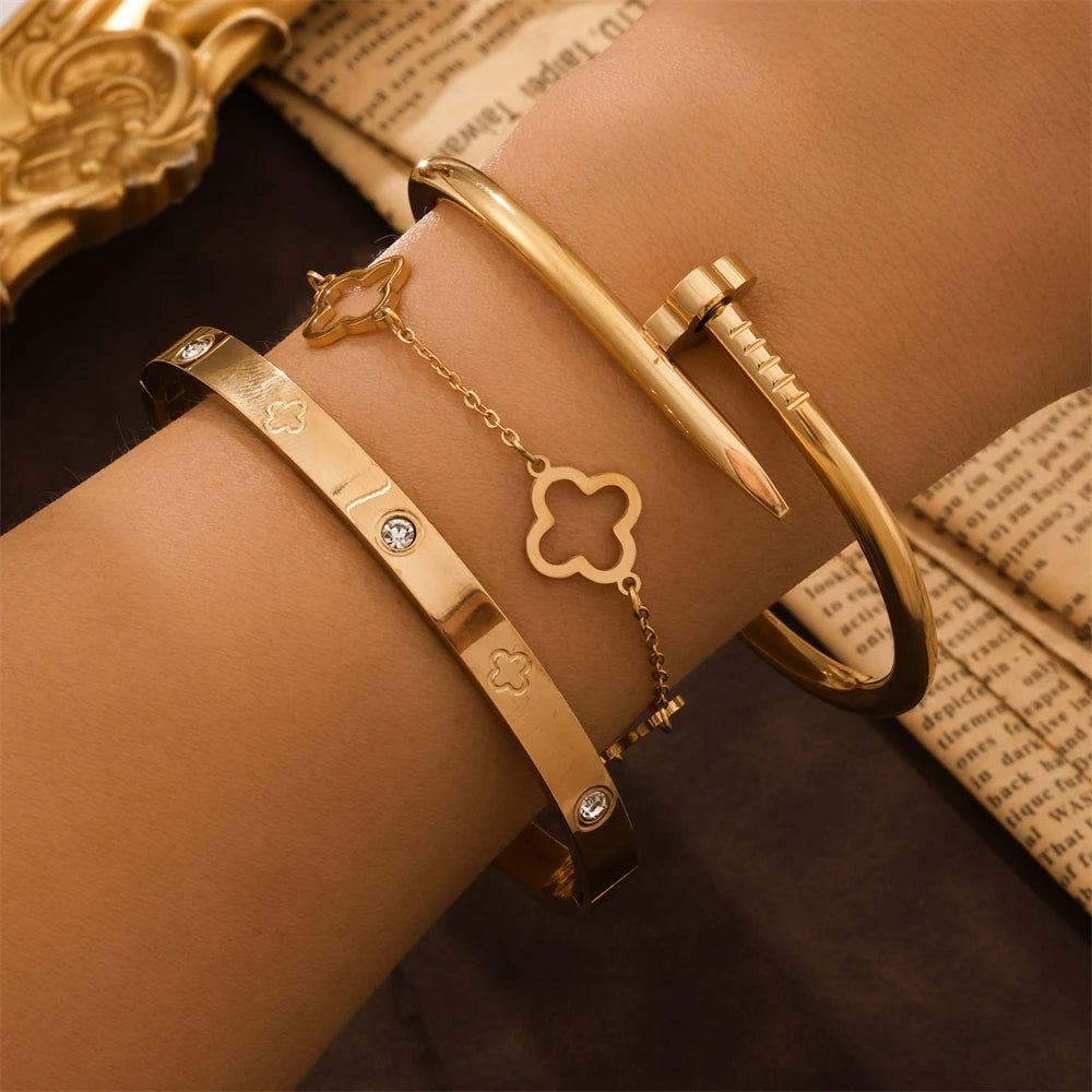 3-piece French Clover Bracelet Set