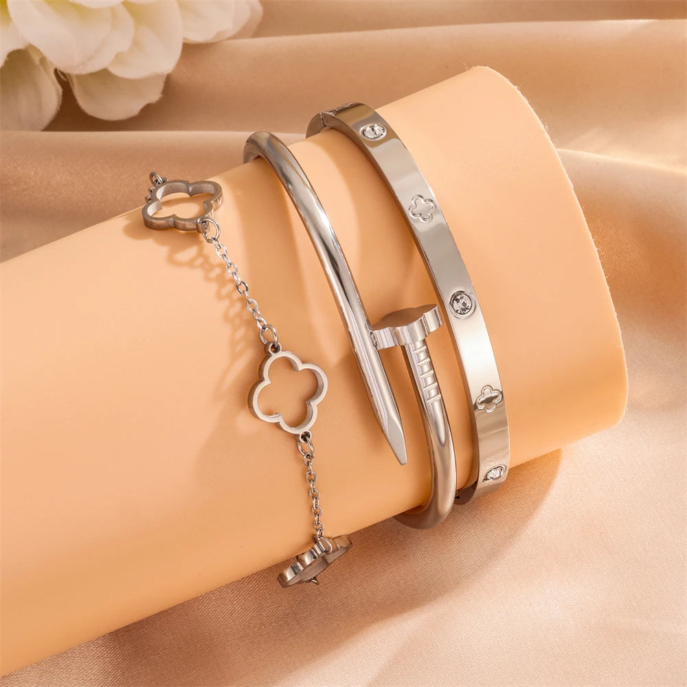 3-piece French Clover Bracelet Set