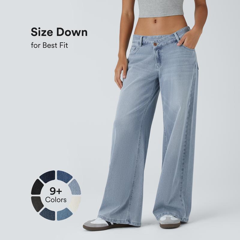 Low Rise Zipper Pockets Baggy Wide Leg Washed Casual Jeans