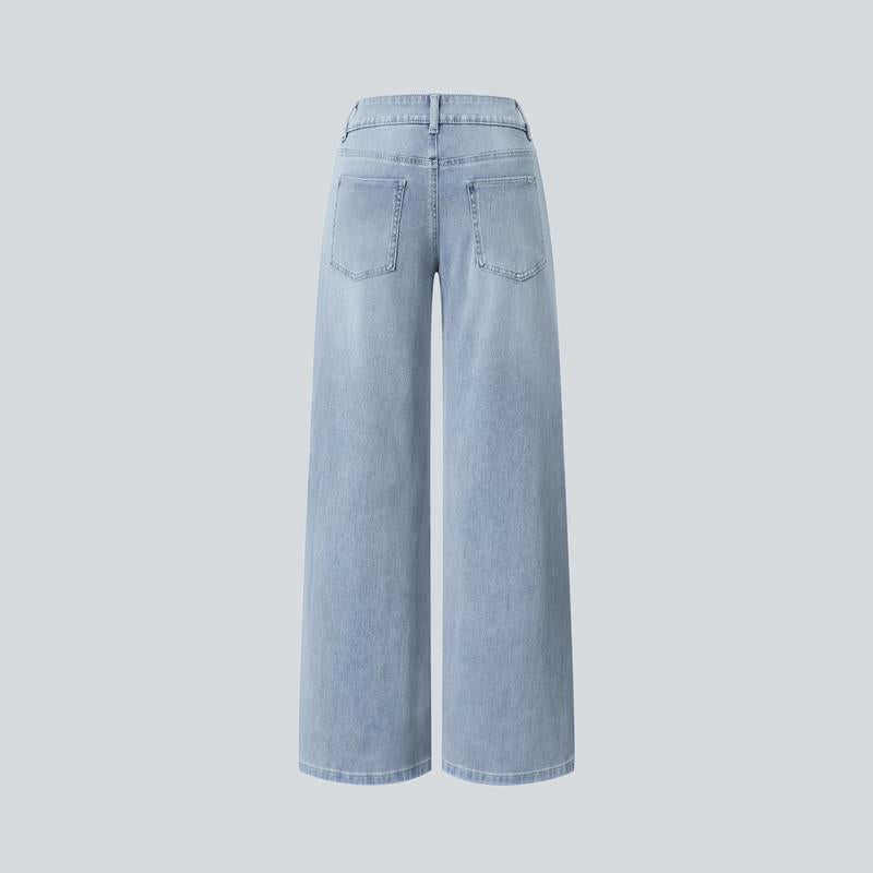 Low Rise Zipper Pockets Baggy Wide Leg Washed Casual Jeans