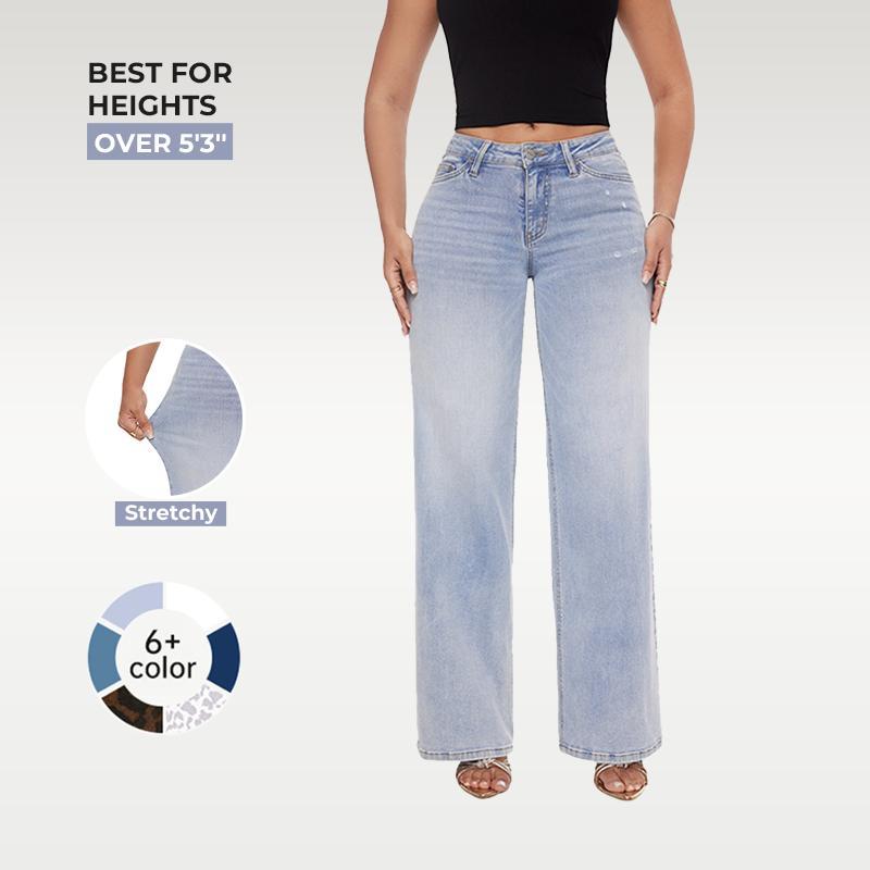 Stretchy Wide-Leg Baggy Jeans for Women